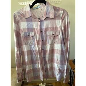 Maurice Pink Flannel Collard Button Up Shirt Long Sleeve Women's Size M